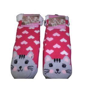 2 PR, Cat Gripper Socks, Kids Size 11-Youth 1, Fleece Socks, Gripper House Socks